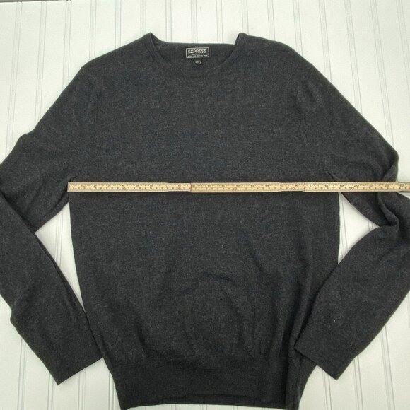 Express Sweater Mens Large Gray Knit‎ Pullover Crew Neck Long Sleeve Merino Wool - Picture 7 of 8